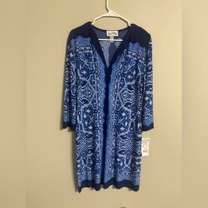 Joseph Ribkoff Blue Print 3/4 Sleeve Sheath Dress Paisley Stretch Size 16 New